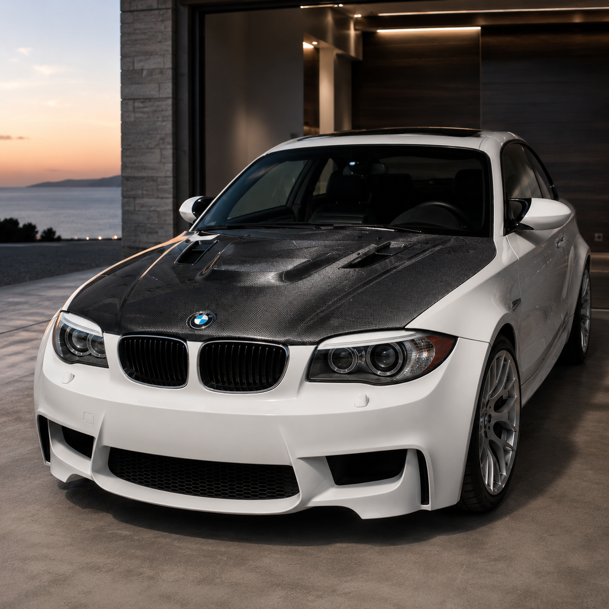 Carbon Fiber Engine Hood Front Bonnet Compatible with E82 1M E88 1 Series Coupe Auto Body Replacement Parts