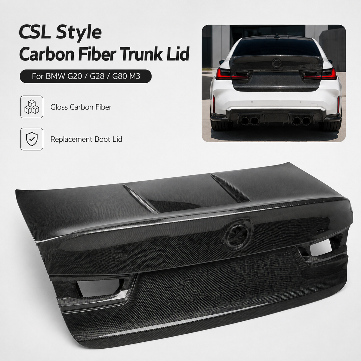 BMW G20/G28 3 Series & G80 M3 CSL Style Carbon Fiber Rear Trunk Lid 2020+