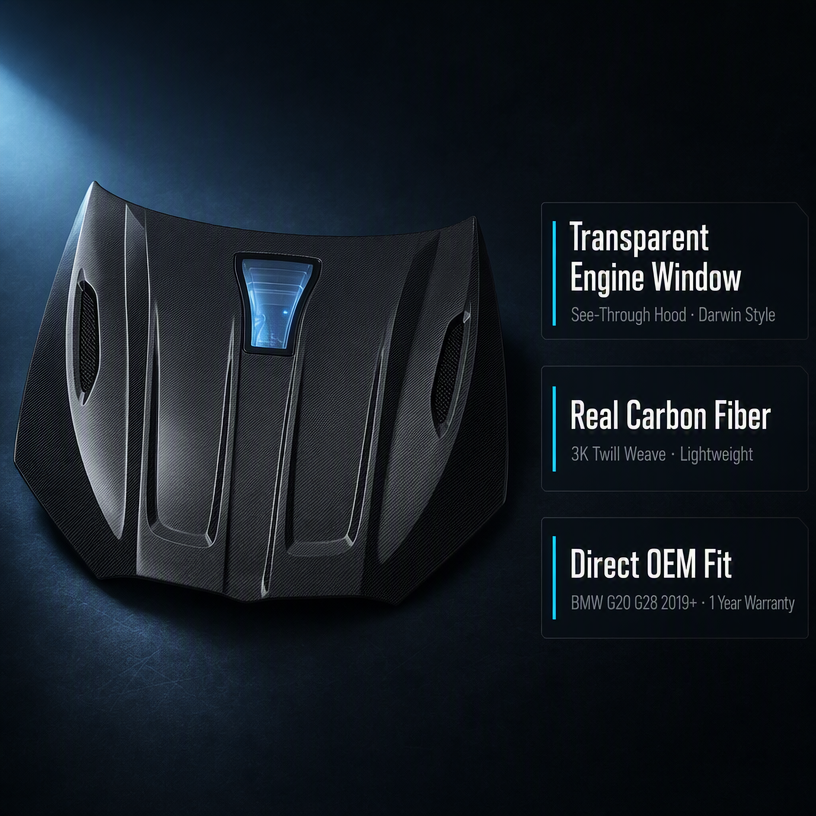 BMW G20/G28 3 Series 2019+ Carbon Fiber Engine Hood with Transparent Glass