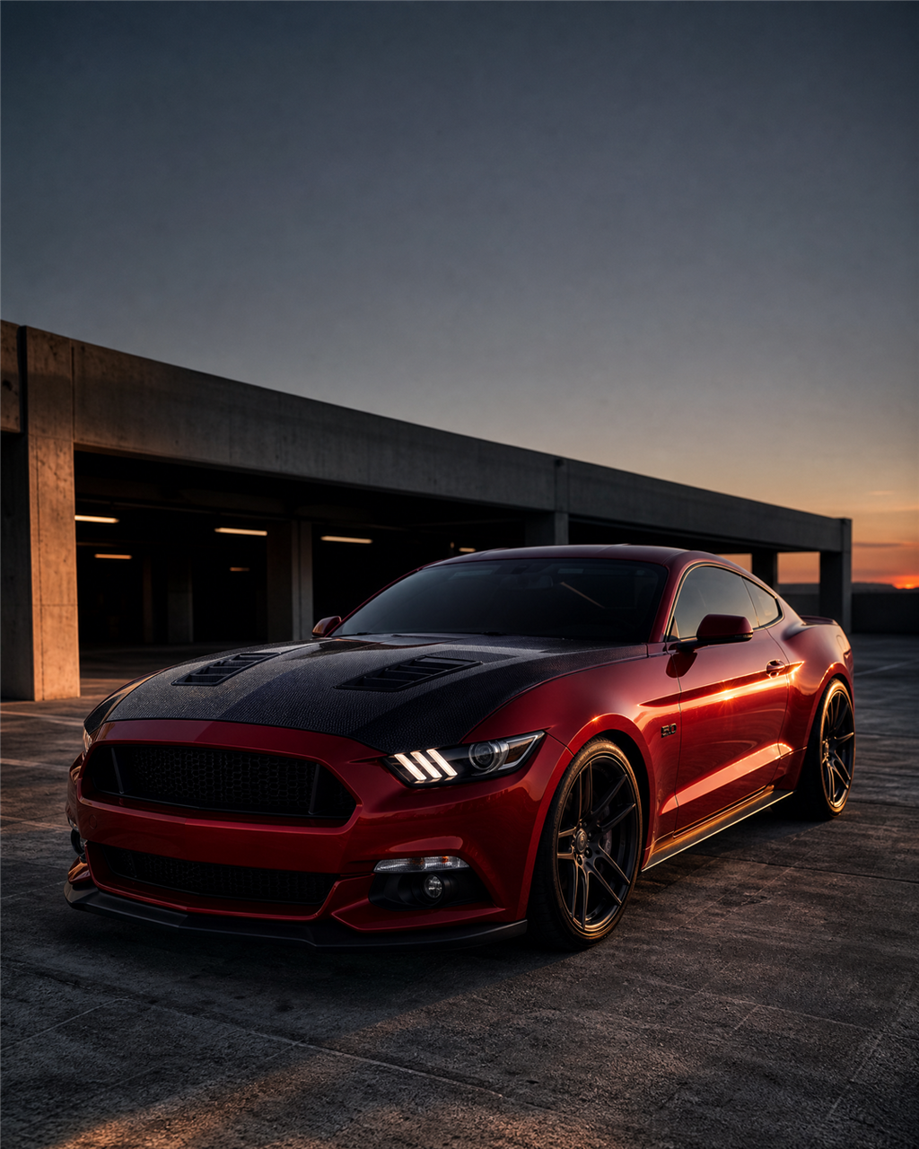 2015–2017 Ford Mustang 2-Door Terminator Style Double-Sided Carbon Fiber Hood