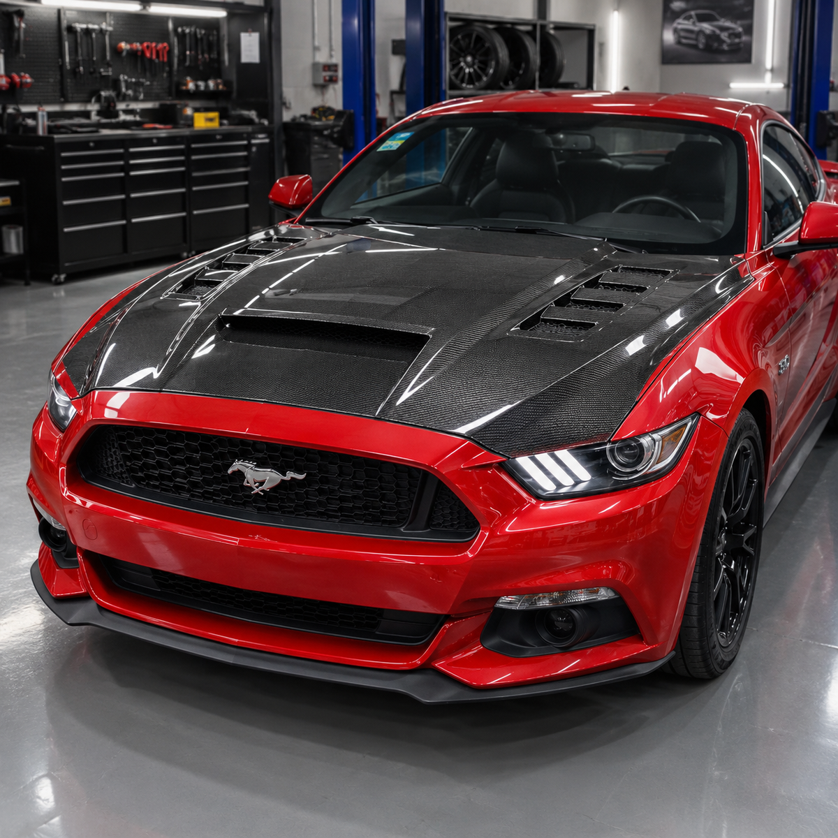 2015–2017 Ford Mustang 2-Door Terminator Style Double-Sided Carbon Fiber Hood