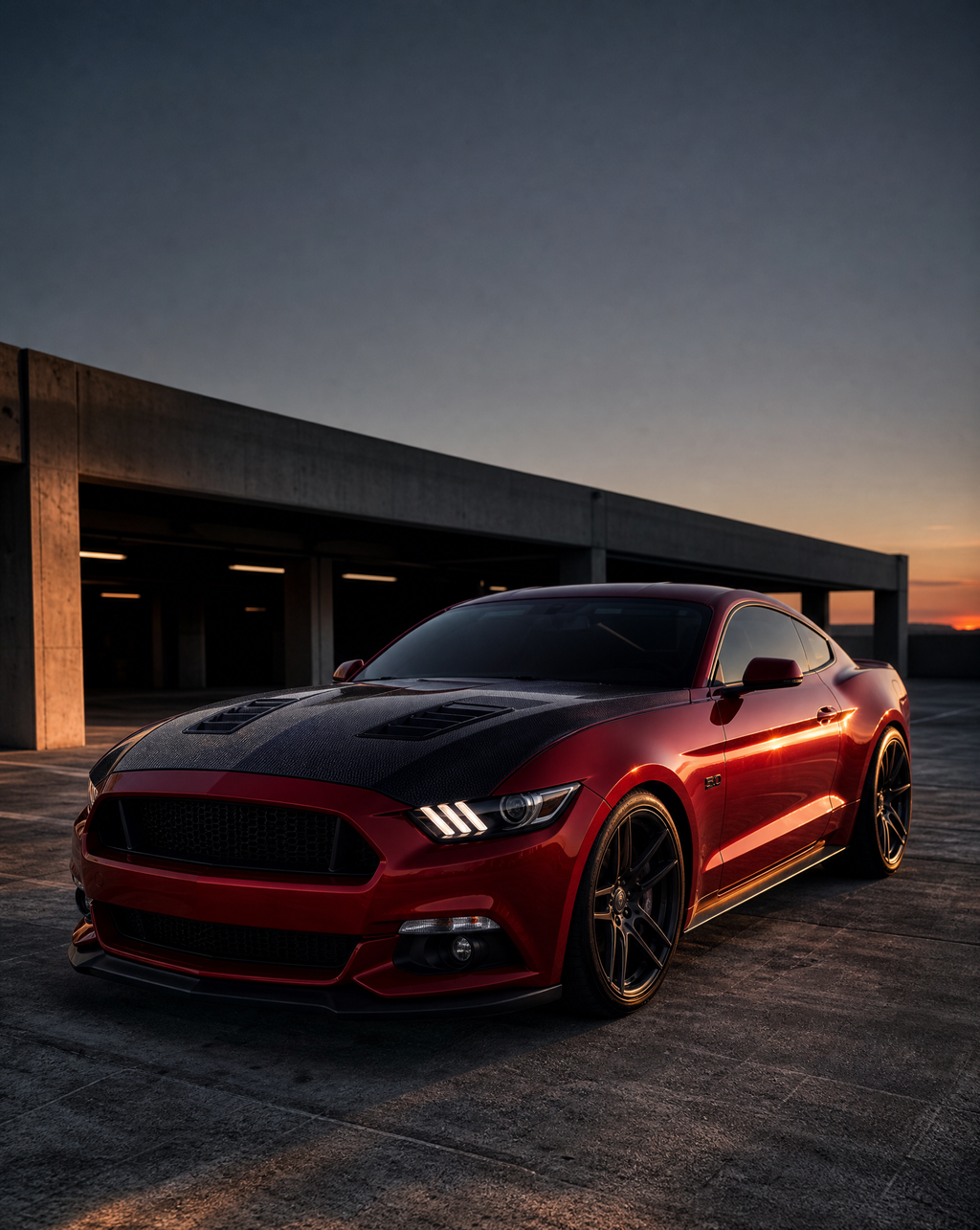 2015–2017 Ford Mustang 2-Door Terminator Style Double-Sided Carbon Fiber Hood